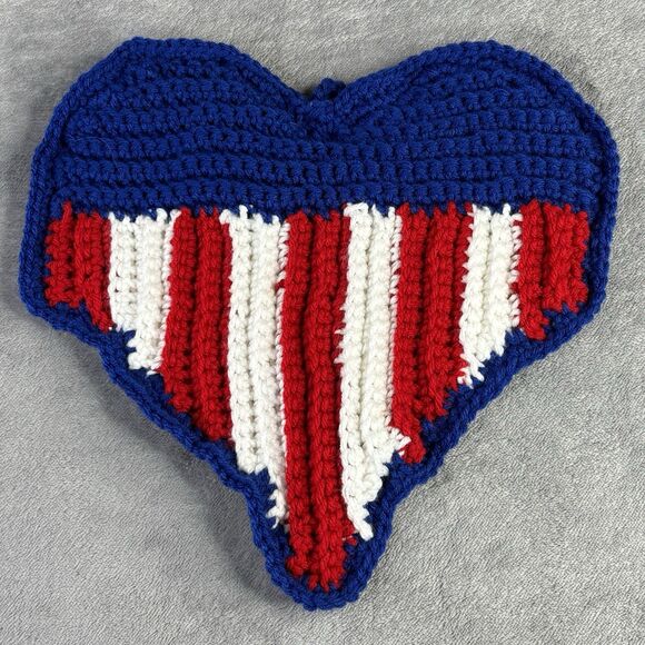 USA Flag Crochet Pot Holder Fourth Of July Red White Blue Patriotic 12x12‎ - Picture 2 of 6